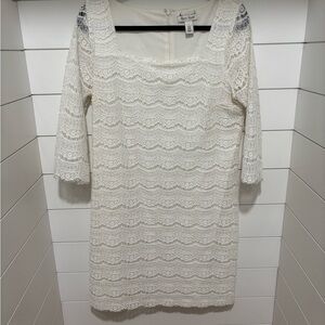 White House Black Market White Sheath Dress with 3/4 Sleeves